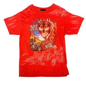 2001 Sturgis Black Hills Rally Wolf Motorcycles Red T Shirt American Biker
